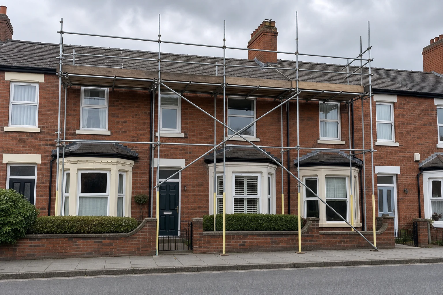 Scaffolding set up around a UK terraced home