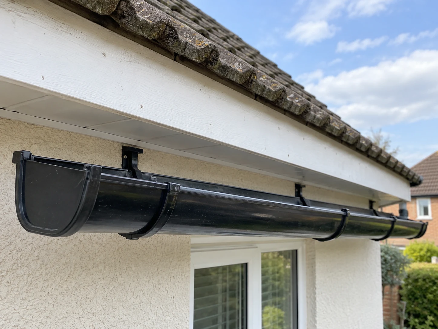 Gutter carefully detached below the roof edge